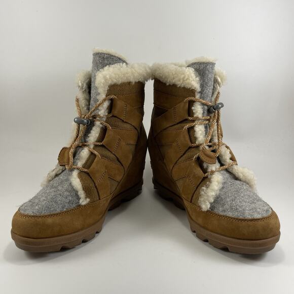 Sorel Joan of Arcric Wedge II Cozy Boots Womens Size 9 Tan Suede Lace Up Booties - Picture 2 of 11